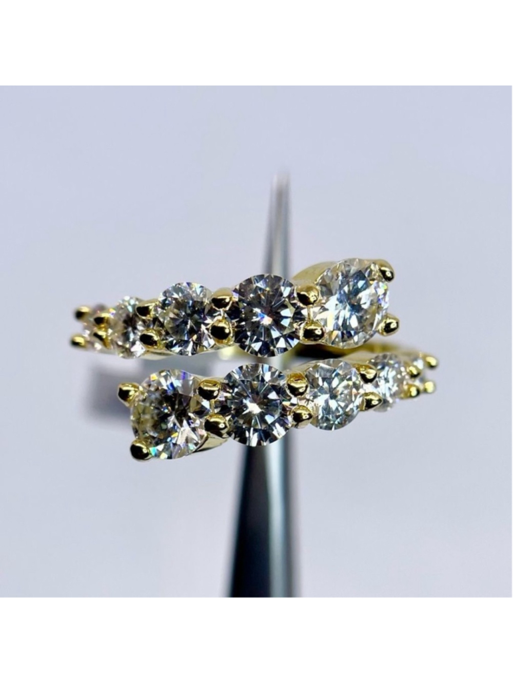 Adjustable Bypass Moissanite Ring Yellow Gold Over 925 Silver Open Band GRA